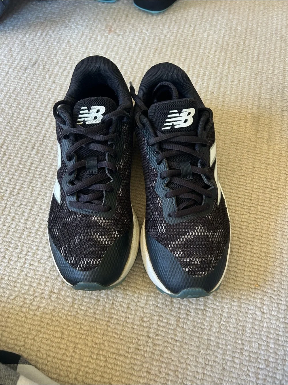 New Balance Young Kids Black and White Athletic Running Shoes